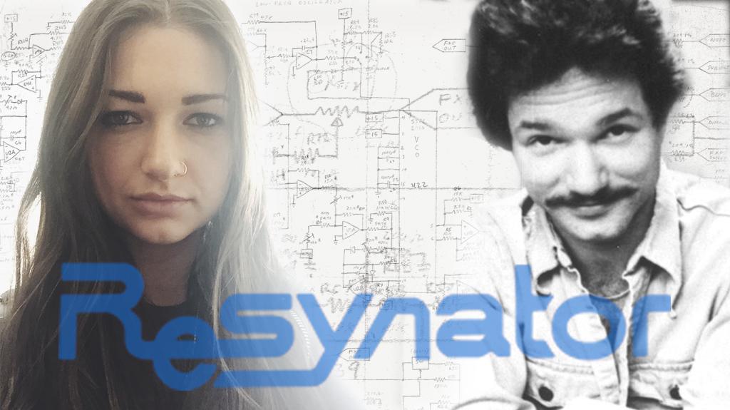 a young Woman and an old 70's era photo of a young man with a mustache are superimposed over sound frequency charts. 