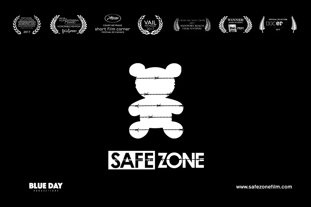 White silhouette of a teddy bear with barbed wire running across its body.