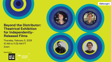 Green and blue flyer for IDA Insight:Beyond the Distributor: Theatrical Exhibition for Independently-Released Films