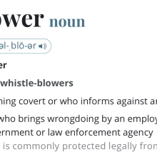 A screenshot of the dictionary definition of the word "whistleblower"