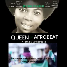 Film poster with a black-and-white image of a woman on top and a blurred image on the botton. 