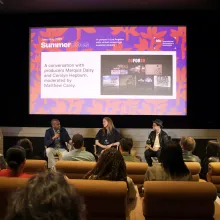 Photo from the screening of ESPN 30 for 30 with filmmakers on stage during the post-screening Q&A at Neuehouse Hollywood.