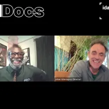 Soundtrack to a Coup d'Etat Q&A conversation featuring director Johan Grimonprez and moderated by LAist film journalist Tim Cogshell.