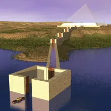 Causeway lock system connecting Nile River to Great Pyramid.