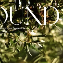 A close-up of a leafy branch of an olive tree with the words "FOUND: A Documentary Feature Film."
