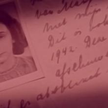 A photo of Anne Frank alongside handwriting from Jon Blair's 'Anne Frank Remembered.'