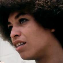 A close up of Angela Davis, an African-American female activist, with an Afro. From Shola Lynch’s ‘Free Angela & All Political Prisoners.’ Courtesy of the film’s Facebook page. 