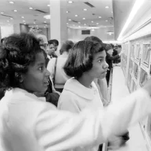  A black-and-white archival photograph of two young Black customers at the Automat. From Lisa Hirwitz’s ‘The Automat.’ Courtesy of Film Forum.