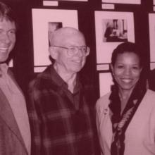 George Stoney (second from left) with Jim Brown (far left), Dean May Schmidt Campbell and David Irving