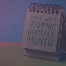 Notebook with the text Sep 15-Oct 15 Hispanic Heritage Month written in black text.