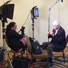 Director Meghan Courtney interviews an Athenia survivor.